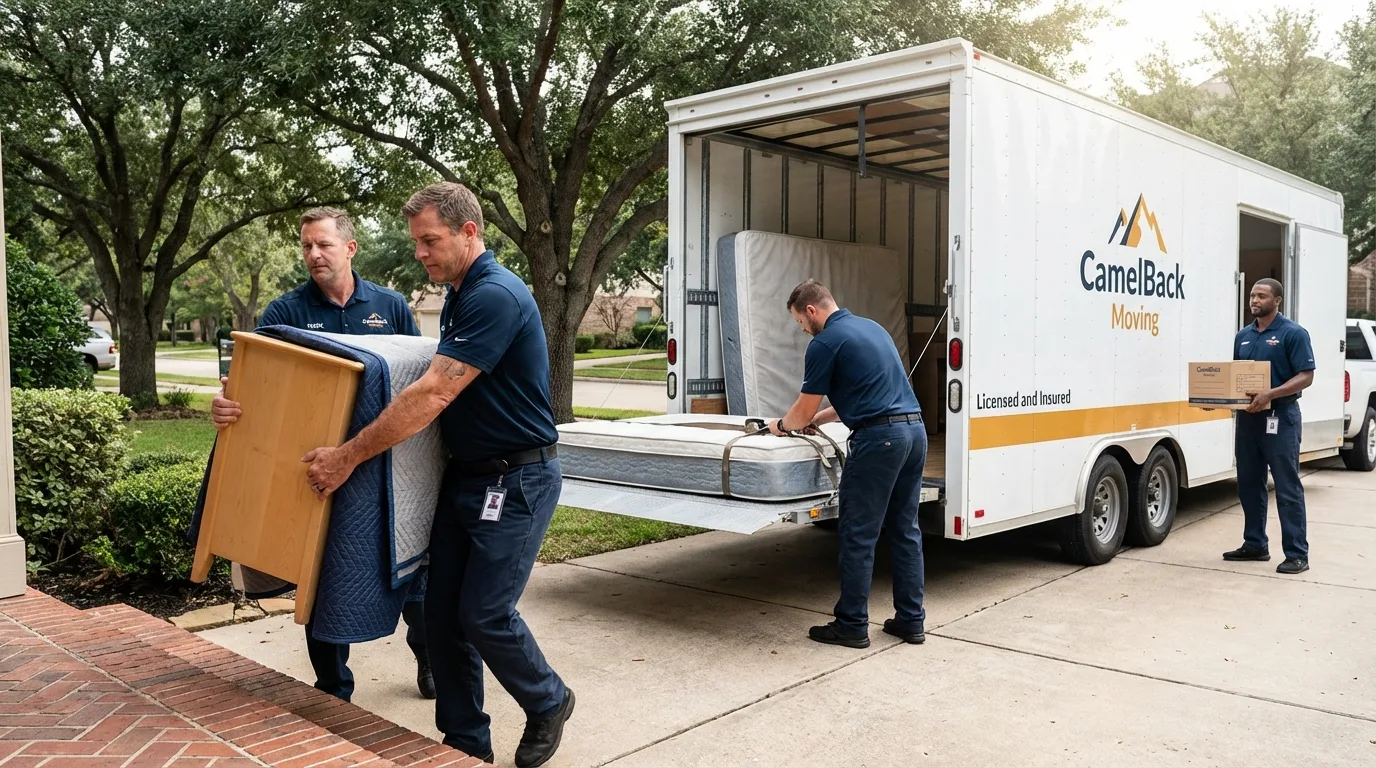 Crew loading residential truck for cross-state move from Hamilton, IN